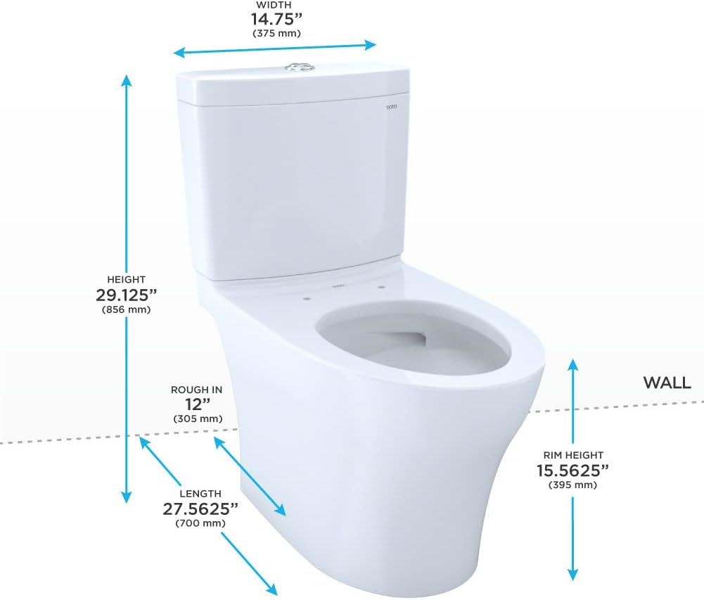 Toto TOTCST446CEMGN01 Aquia IV 0.9/1.28 GPF Toilet with TOTO Transitional SS114#01 SoftClose Cotton White Toilet Seat