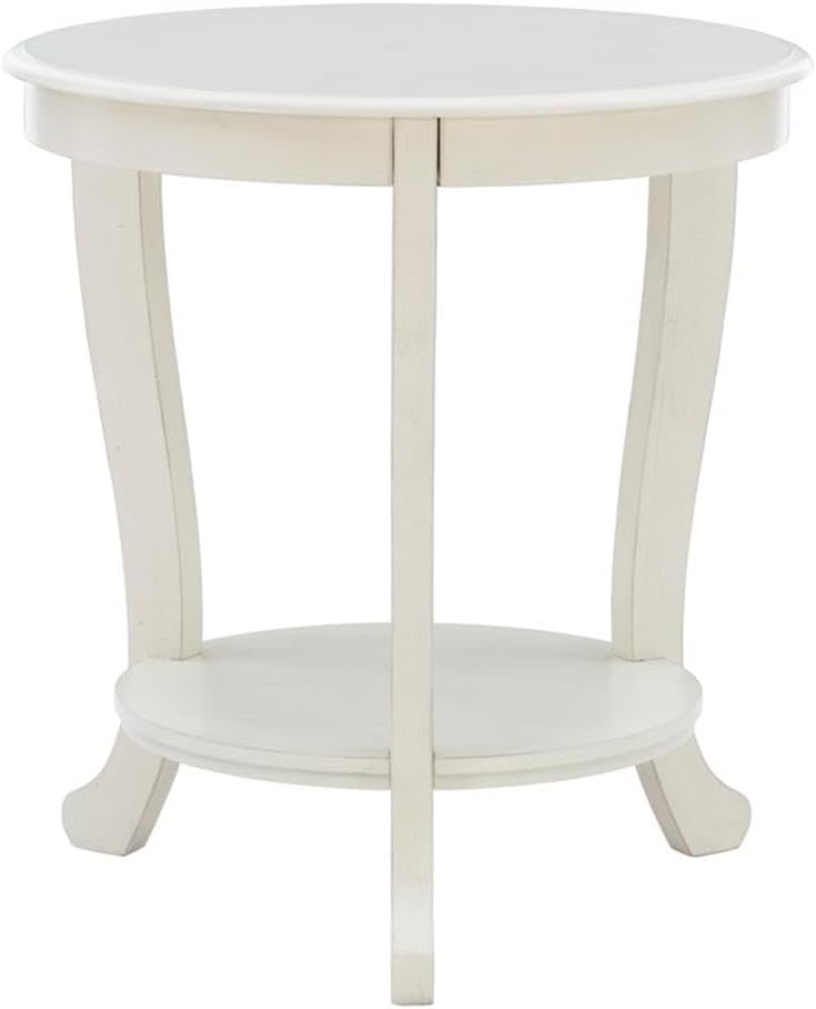 Pemberly Row Round Transitional Wood Side Table, 22' Diameter, White Multi-Step Finish, Acacia/Oak with Shelf, Accent Table for Living Room, Bedroom or Chairside Use