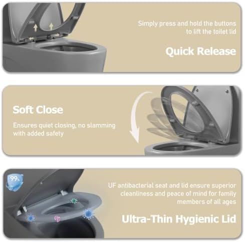 1.1/1.60 GPF Dual-Flush One Piece Toilet, Water-Saving Elongated Comfort Height Floor Mounted, Soft Close 1000 Gram Map Flushing Score Toilet, Light Grey 23T01-LG(Gray-2)