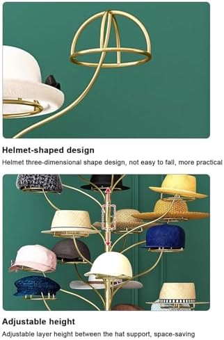 Gold Metal Standing Hat Display Stand on Wheels for Baseball Caps, Wigs & Headwear - Commercial Storage Rack for Kids, Holds up to 25 Hats