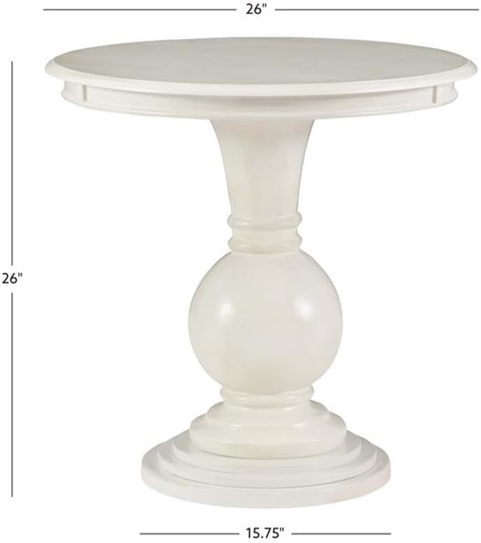 MAKLAINE Round Wood Accent Table, 26.5' High, Cream Finish, Pedestal Base, Compact Design, Hardwood Veneers, Sophisticated Style, Living Room Side Table or Extra Surface for Entertaining