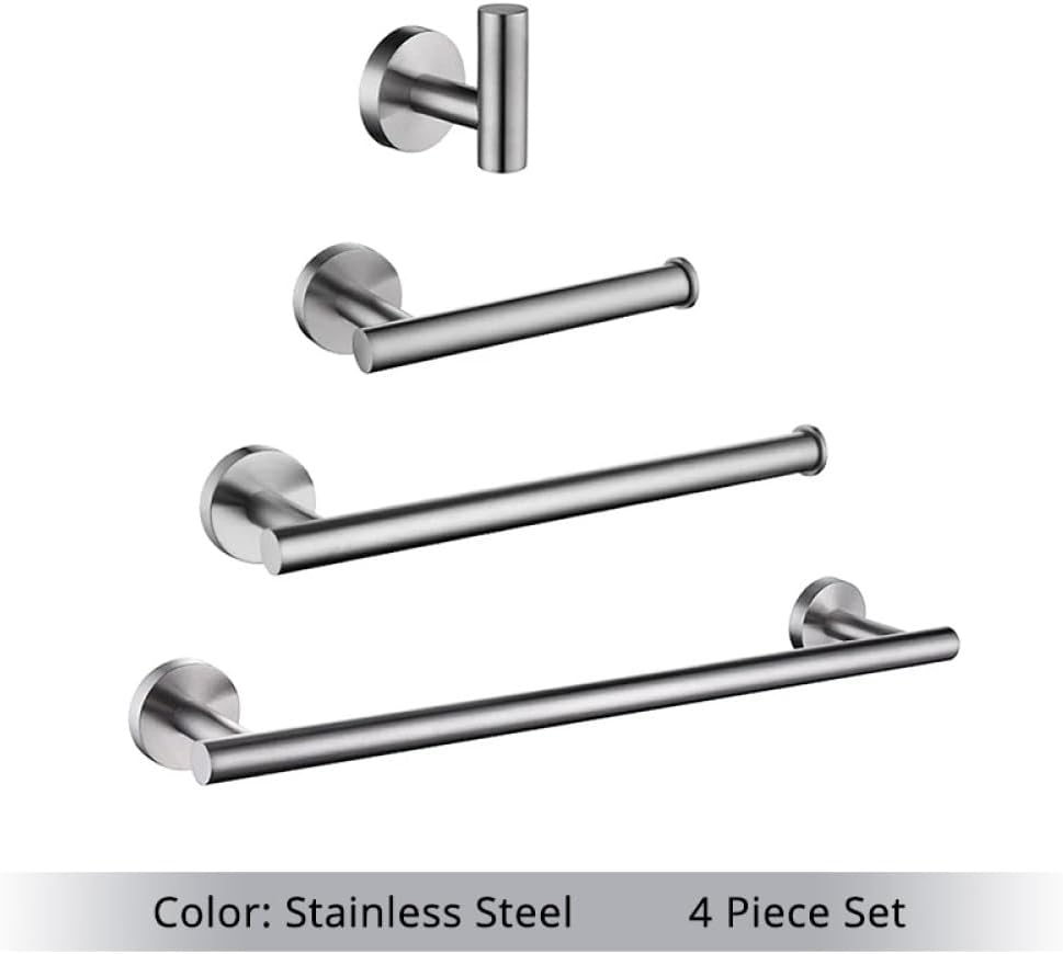 Bathroom Accessories Kit Chrome Stainless Steel Black Gold Round Wall Mounted Hand Towel Bar Toilet Paper Holder Robe Hooks,SS,4 Piece Set 45