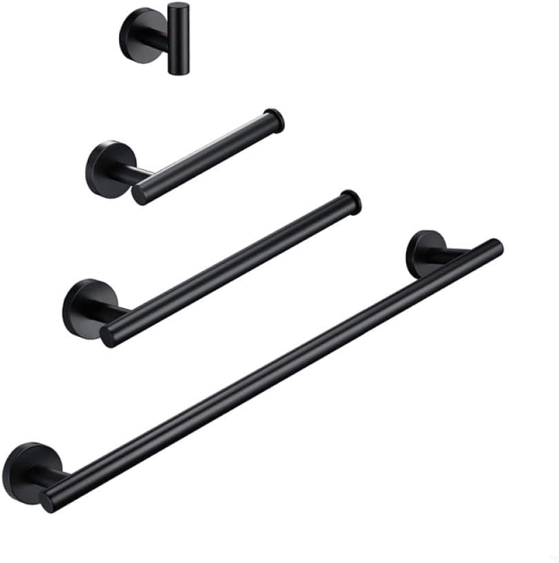 Bathroom Accessories Kit Chrome Stainless Steel Black Gold Round Wall Mounted Hand Towel Bar Toilet Paper Holder Robe Hooks,MB,4 Piece Set 45