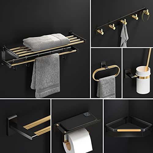 Bathroom Accessory Set Black Gold Folding Towel Bar, Triangular Basket, Storage Rack, Towel Ring, Wall Mounted Bathroom Accessories Kit(Towel Ring)