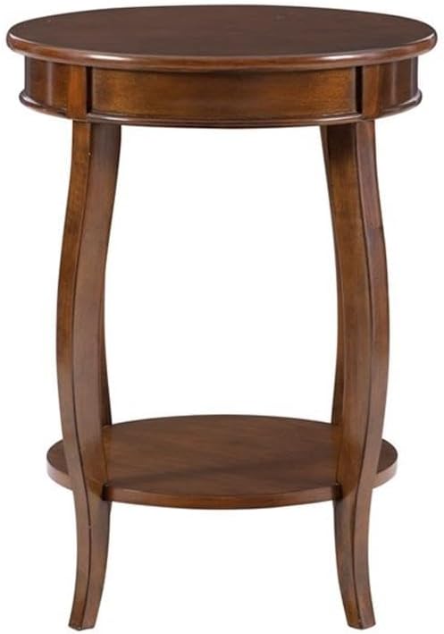 Pemberly Row Round Wood End Table with Shelf, 18.5 in x 18.5 in x 24 in, MDF and Solid Wood, Hazelnut Brown Finish, Contemporary Style, Living Room Accent Table with Storage