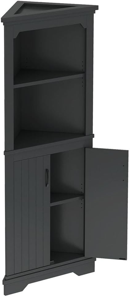 Corner Cabinet, Farmhouse Tall Corner Cabinet with Doors and Adjustable Shelves, Bar Storage Cabinets with Home Space Saver for Kitchen, Living Rooms, Laundry Room (Black)