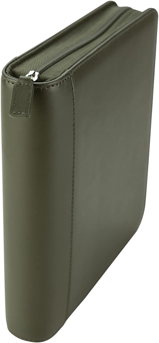 FranklinCovey - FC Signature Ring-Bound Binder for FranklinCovey Planners | Leather - Zipper Binder (Classic, Olive)