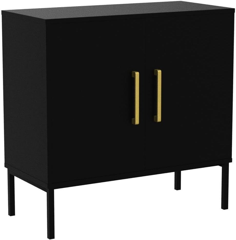 LYNSOM Storage Cabinet with Doors, Set of 2, Modern Buffet Cabinet with Storage, Kitchen Sideboard Buffet, Black Wood Accent Cabinet for Living Room, Bedroom, Hallway, Entryway, Office, Black