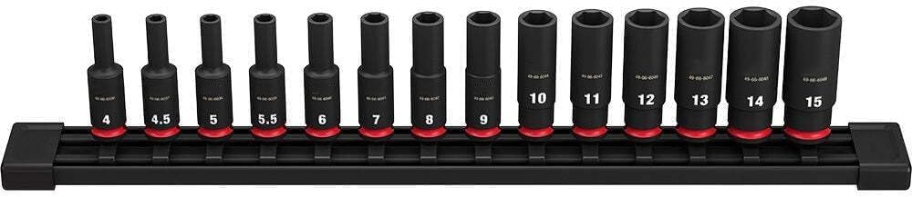 49-66-7003 Socket Set, Impact Socket Set for Milwaukee Shockwave Impact Duty 1/4' Drive Metric 6Pt Socket Set -14PC