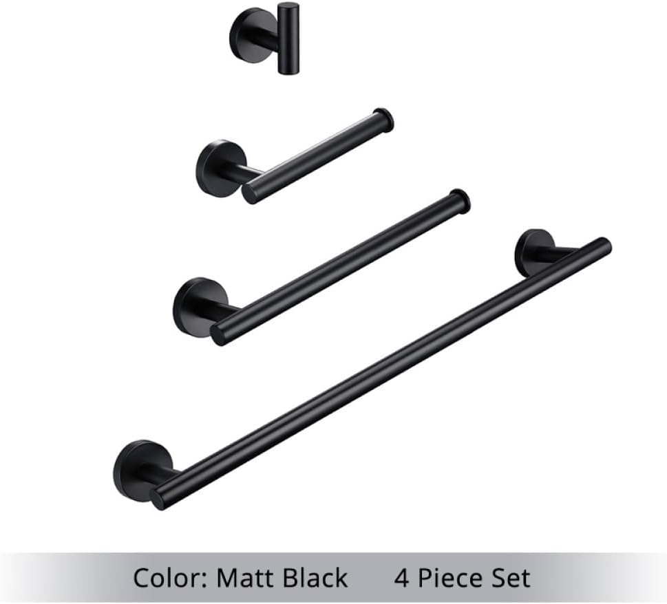 Bathroom Accessories Kit Chrome Stainless Steel Black Gold Round Wall Mounted Hand Towel Bar Toilet Paper Holder Robe Hooks,MB,4 Piece Set 45