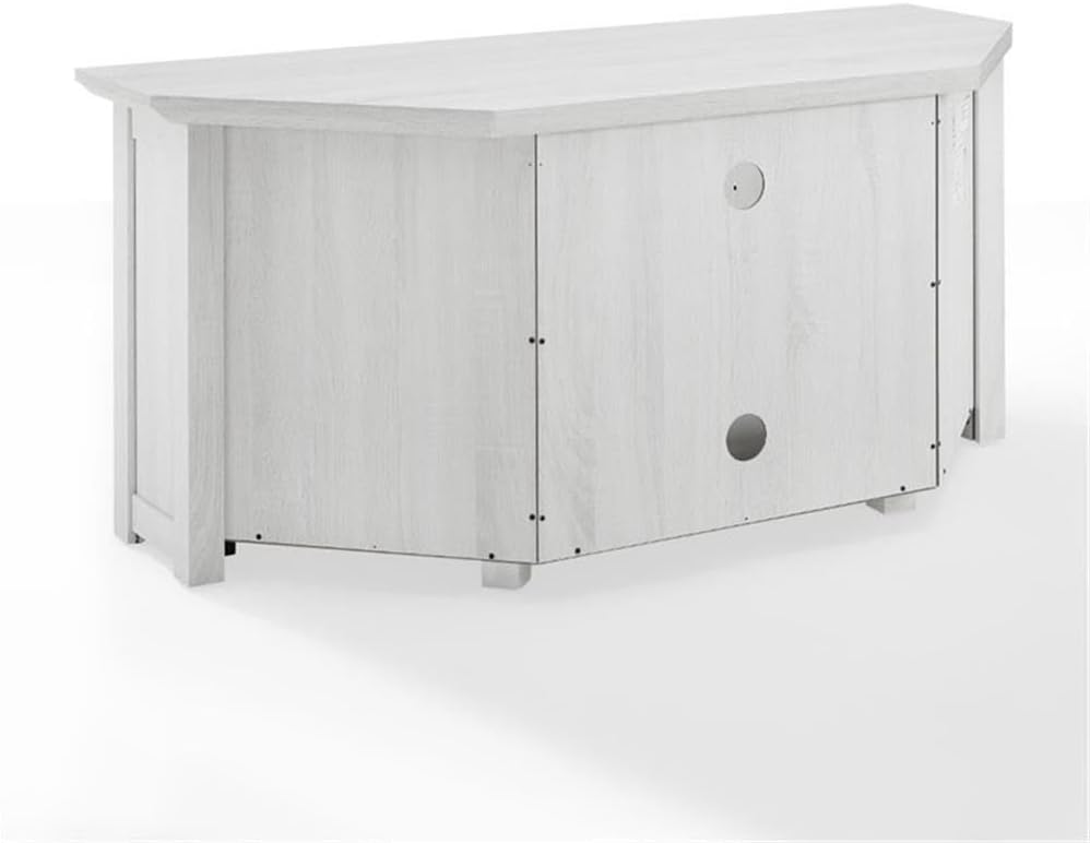 Pemberly Row Modern Rustic Wood Corner TV Stand, 48 in, Whitewash Finish, Fits TVs Up to 50 in, Adjustable Shelving, Cable Management, Antique Brass Hardware, MDF Construction, Living Room