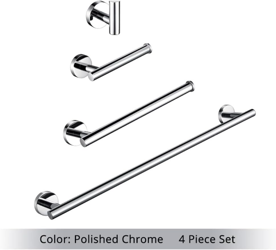 Bathroom Accessories Kit Chrome Stainless Steel Black Gold Round Wall Mounted Hand Towel Bar Toilet Paper Holder Robe Hooks,PC,4 Piece Set
