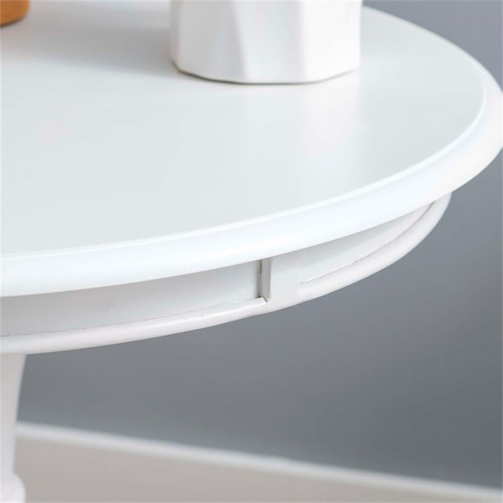MAKLAINE Round Accent Table, 26.5 in Height, White Wood Finish, Pedestal Base, Stepped Design, Compact Living Room or Bathroom Side Table, Spacious 26.25 in Top, Supports Up to 50 lbs