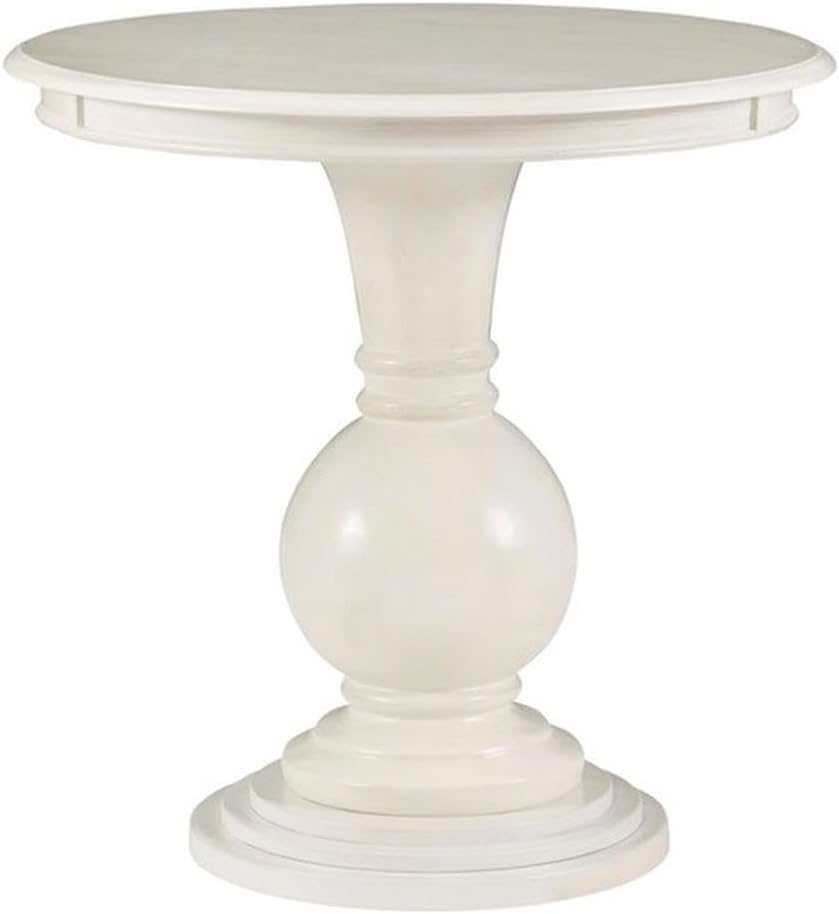 MAKLAINE Round Wood Accent Table, 26.5' High, Cream Finish, Pedestal Base, Compact Design, Hardwood Veneers, Sophisticated Style, Living Room Side Table or Extra Surface for Entertaining