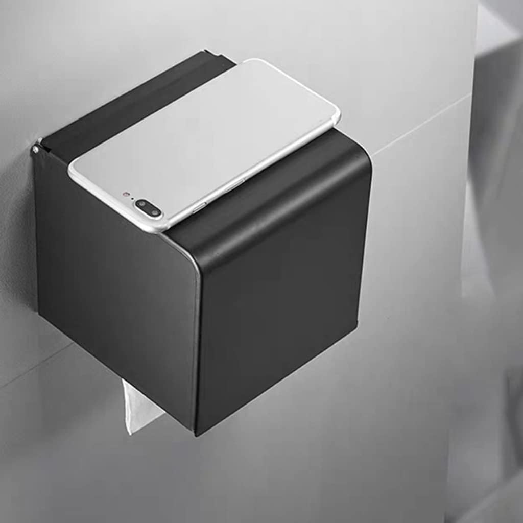 Gold Stainless Steel Toilet Paper Holder & Bathroom Shelf - Stylish Mobile Phone Rack, Tissue Box & Paper Towel Holder - Modern Bathroom Accessories (Black)
