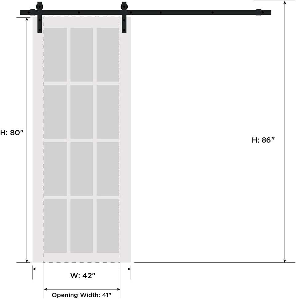 SARTODOORS Quadro 4522 | Interior Single Sliding barn Door with Clear Glass, MDF, 42x80, Black, Modern Style | Hardware Included