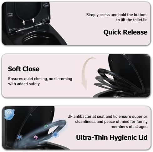 1.1/1.60 GPF Dual-Flush One Piece Toilet, Water-Saving Elongated Comfort Height Floor Mounted, Soft Closing Seat, 1000 Gram Map Flushing Score Toilet, Matte Black 23T02-MB (Black-2)