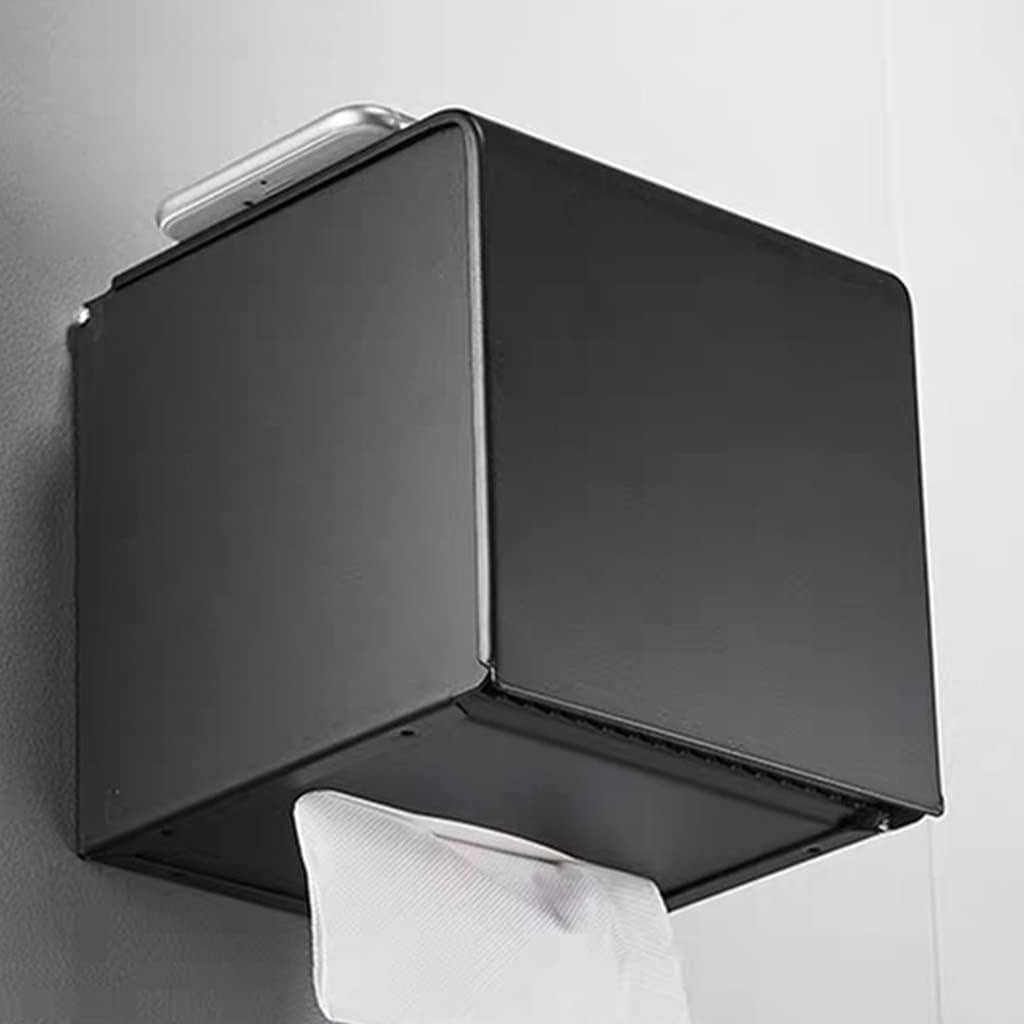 Gold Stainless Steel Toilet Paper Holder & Bathroom Shelf - Stylish Mobile Phone Rack, Tissue Box & Paper Towel Holder - Modern Bathroom Accessories (Black)