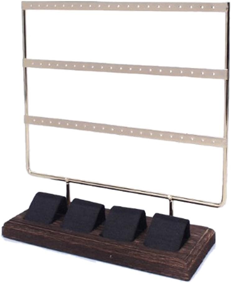 3-Tier Towel Bar Earring Holder & Bracelet Display Rack Stand - Stylish Black Wood Organizer for Earrings, Bracelets, and Accessories - Space-Saving Jewelry Tower