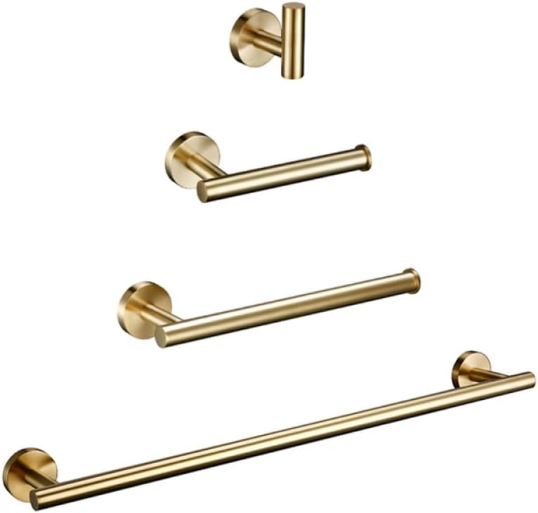 Bathroom Accessories Kit Chrome Stainless Steel Black Gold Round Wall Mounted Hand Towel Bar Toilet Paper Holder Robe Hooks,BG,4 Piece Set 45