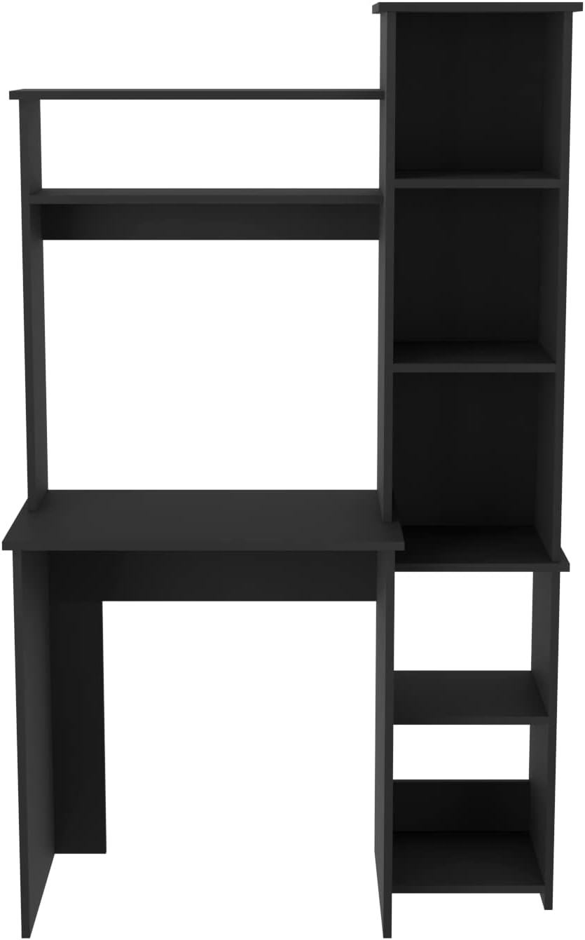 Tuhome Versalles Writing Desk with Two Superior Shelves, Five Side Open Storage Compartments, Space-Saving Modern Workstation Design for Studios and Offices, Ideal for Organization, Books