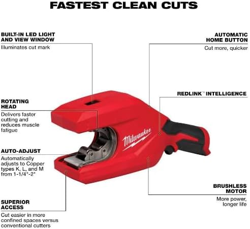 For Milwaukee M12 Brushless 1-1/4 Inch to 2 Inch Copper Tubing Cutter Cordless (Bare Tool) + TPT Premium cart