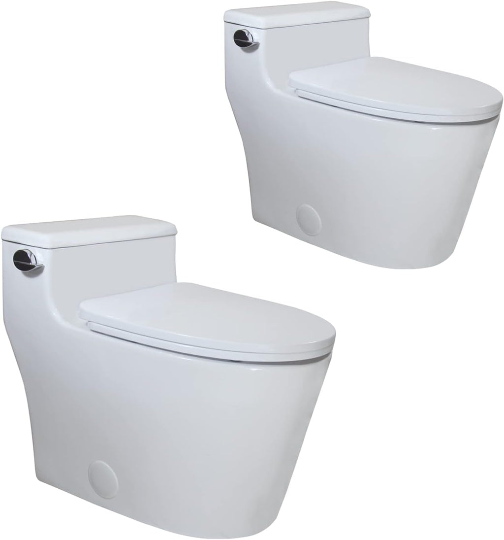 WinZo 2 PACK Elongated One Piece Toilet, Low Profile High Efficiency 1.28 GPF Single Side Flush, Space Saving Design, White