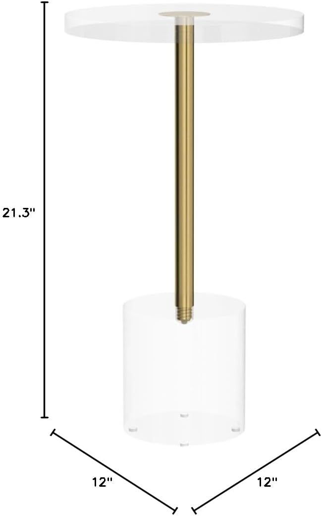 Artmaze Clear Acrylic End Table,Side Table,Brushed Brass Metal,Round,for Office, Living Room and Bedroom,Easy Assembly,12x12 inch，21.3 inch high