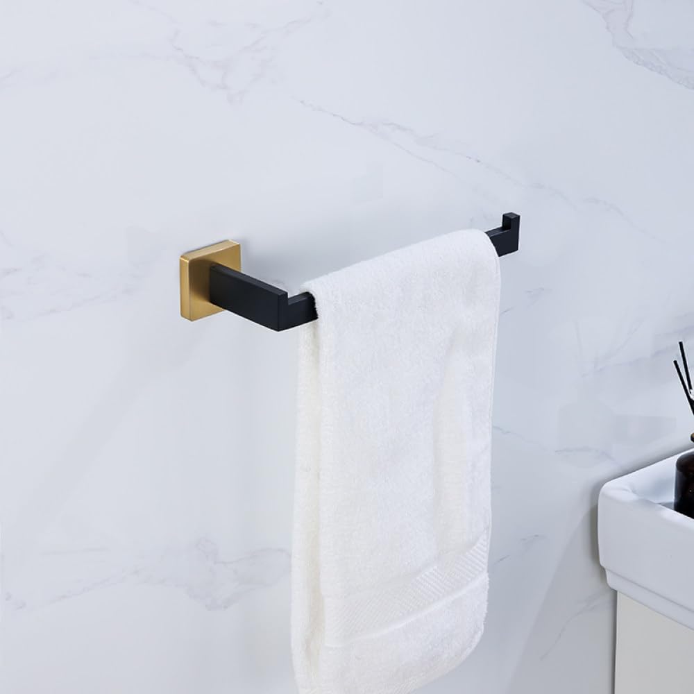 Black Gold Bathroom Hardware Set Wall Mount Stainless Steel Towel Bar Towel Ring Paper Holder Robe Hook Bathroom Accessories Set,BK,5pcs Set