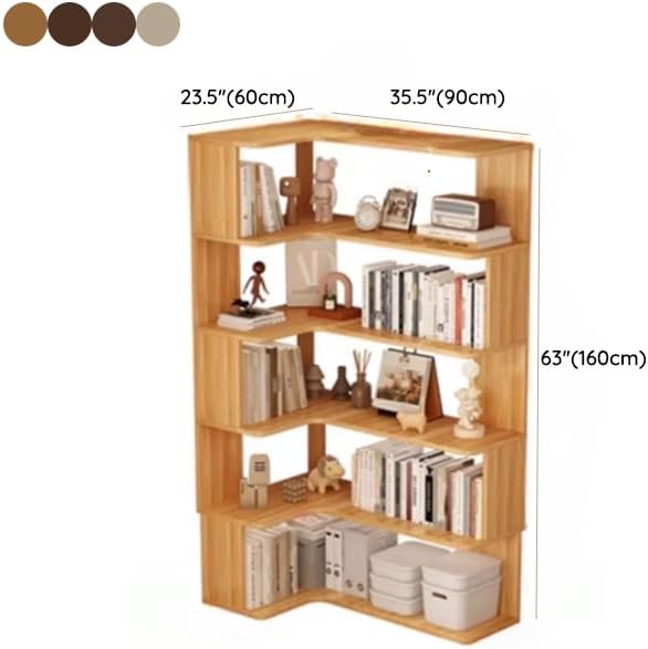 LITFAD Modern Vertical Corner Bookshelf Solid Wood Floor Bookcase with Shelves & Open Back Design Living Room Storage Shelves - White 24' L x 35' W x 63' H