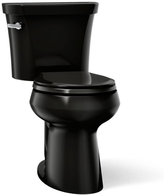 Kohler K-5481-7 Highline Comfort Height Two-Piece Round-Front 1.28 gpf Toilet with Class Five Flush Technology and Left-Hand Trip Lever Black