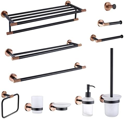 Rose Gold & Black Bathroom Accessory Set - Towel Bar, Toilet Paper Holder, Soap Dish, Towel Hook, Toilet Brush - Stylish Bathroom Hardware for Modern Decor