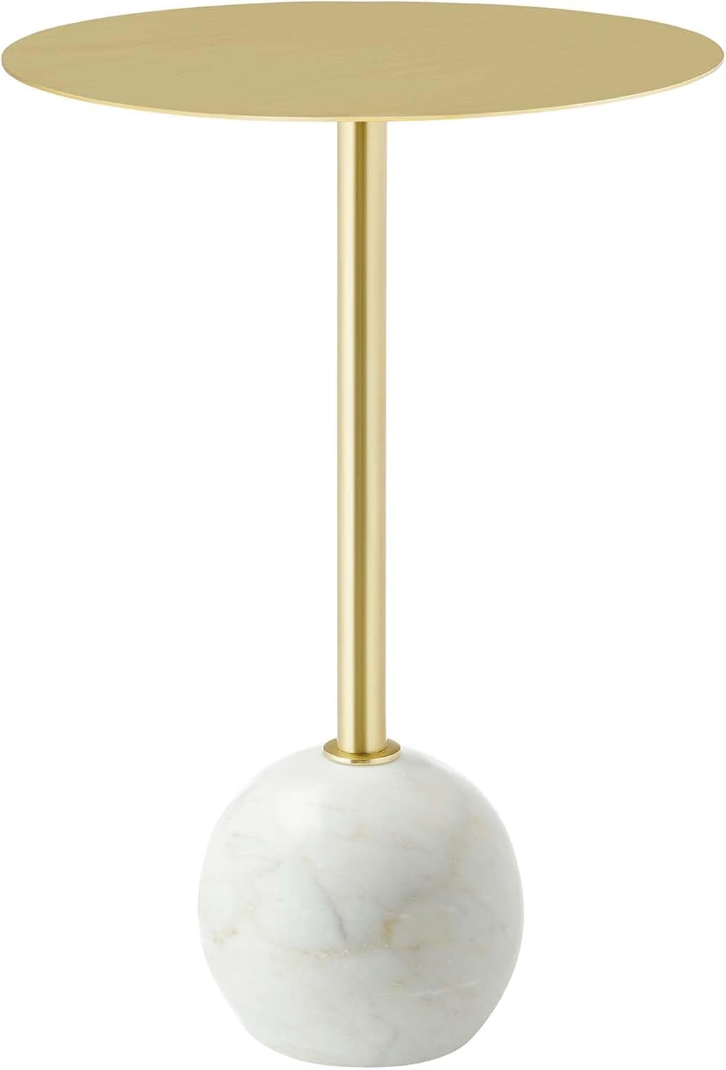 Modway EEI-6606-WHI-BRA Aliza White Marble Round Side Living Room End Table in Brass with White Marble Base