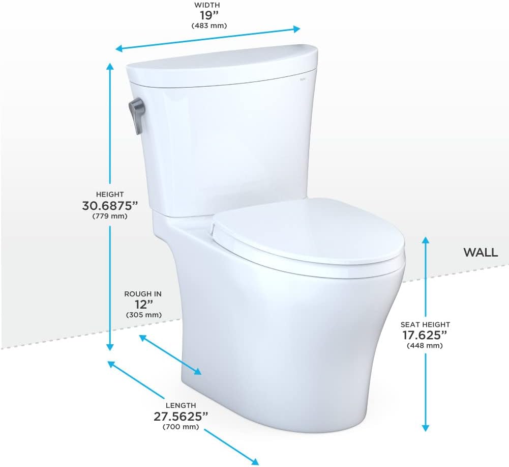 TOTO® Aquia IV® Arc Two-Piece Elongated Dual Flush 1.28 and 0.9 GPF Universal Height Toilet with CEFIONTECT®, WASHLET®+ Ready, Cotton White - MS448124CEMFGN#01