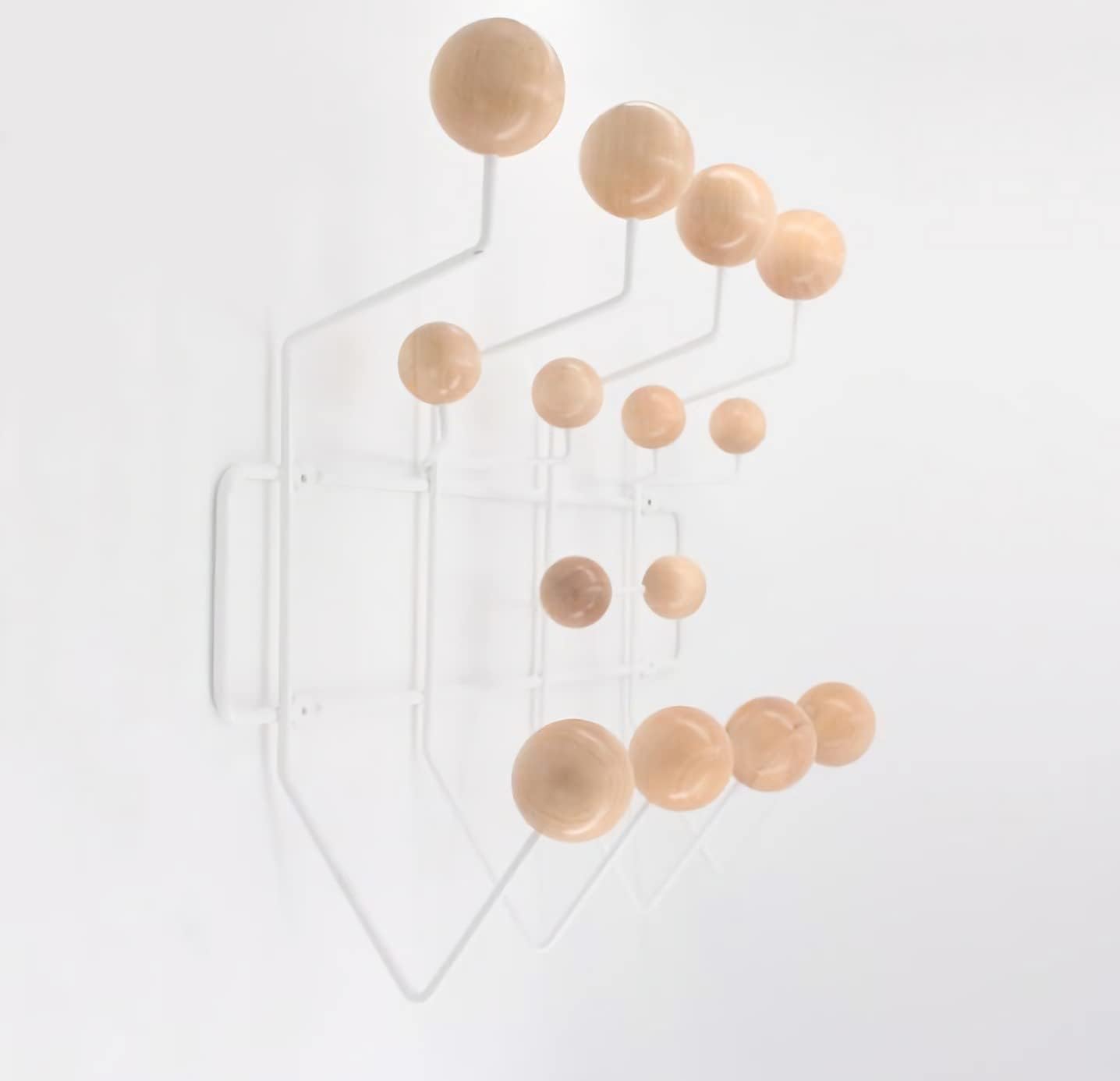 SHISEDECO Classic Hang it All Coat Rack, Mid Century Modern Wall Mounted Hooks with Painted Solid Wooden Balls, Decorative Creative Fashion Wood Hanger for Home, Bedroom (White Frame Natural)