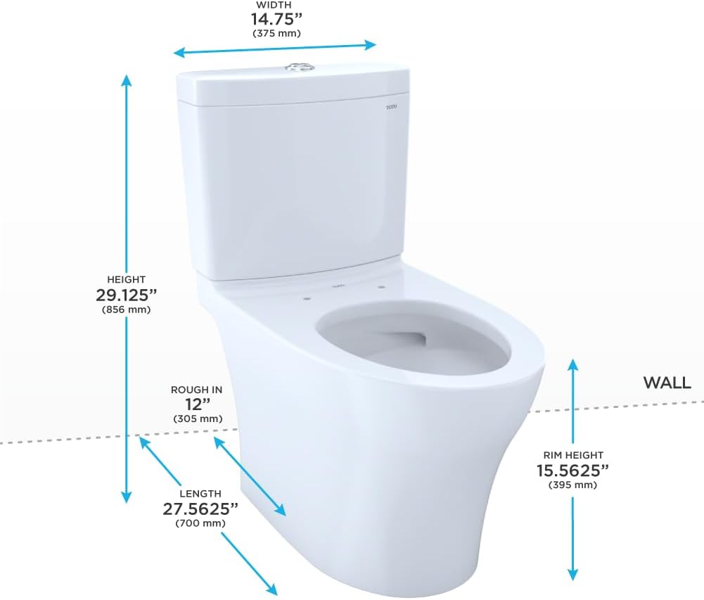 TOTO Aquia IV Two-Piece Elongated Dual Flush 1.28 and 0.9 GPF Skirted Toilet with CEFIONTECT, Cotton White - CST446CEMGN#01