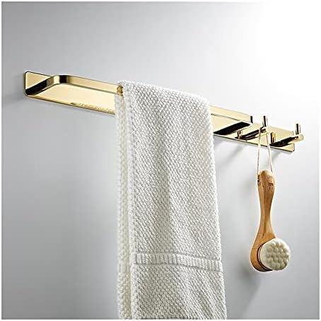Bathroom Rack Towel Rail Rack Brass Towel Bar, Wall Mounted Screw Free Installation Black Gold Bathroom Towel Bar with Hooks Cloakroom Towel Shelf for Kitchen Bathroom Decor