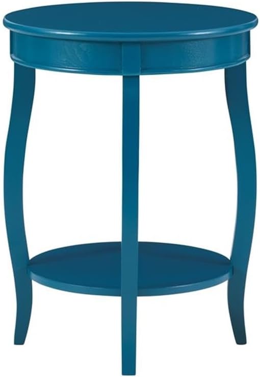 Pemberly Row Round Wood End Table with Shelf, Teal Blue Painted Finish, 24 in Height, MDF and Solid Wood, Cabriole Tapered Legs, Contemporary Accent Table for Living Room, Bedroom or Indoor Use