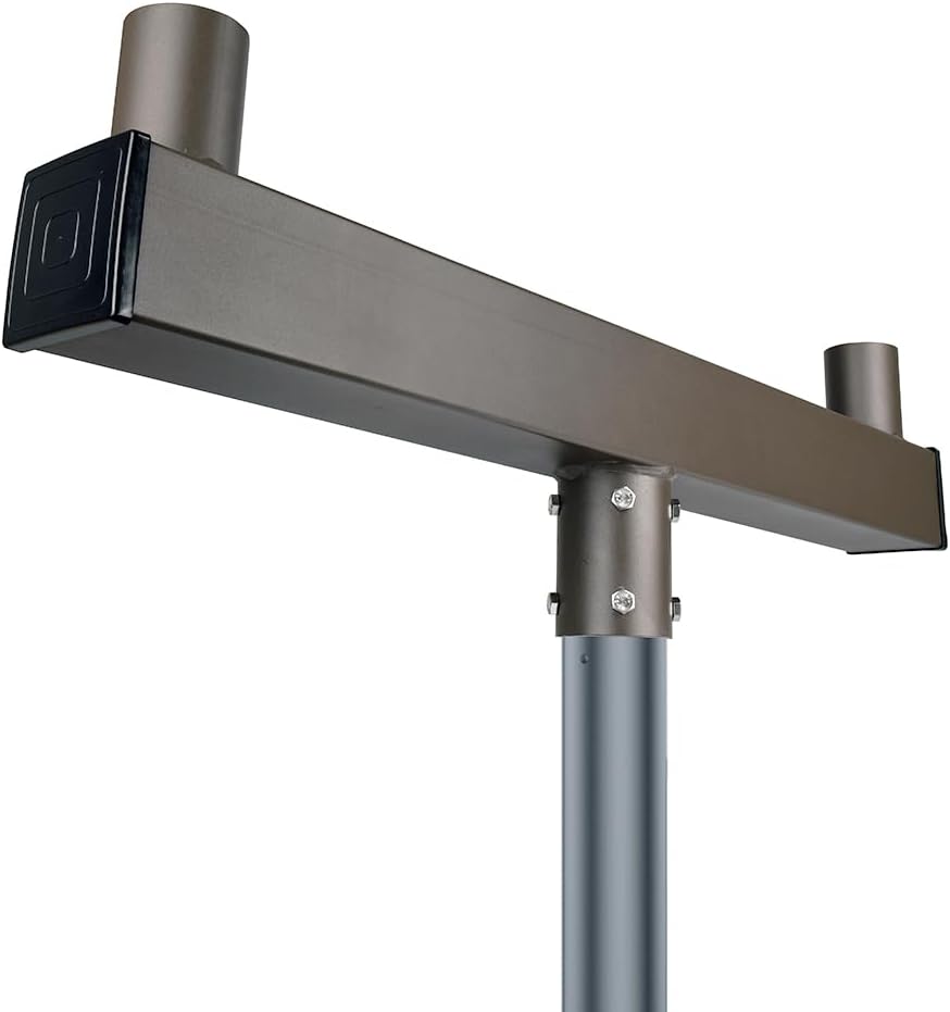 180° Low-Profile Dual-Arm Bullhorn Bracket – 2-3/8' Tenon Adapter for Slip Fitter LED Shoebox, Parking Lot, Area & Street Lights, Heavy-Duty Galvanized Steel Pole Mount with Dark Bronze Finish