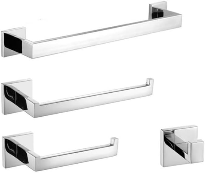 NevStp Stainless Steel Bathroom Hardware Mirror Chrome Polished Towel Rack Toilet Paper Holder Towel Bar Hook Bathroom Accessories,4 Piece Set 40cm