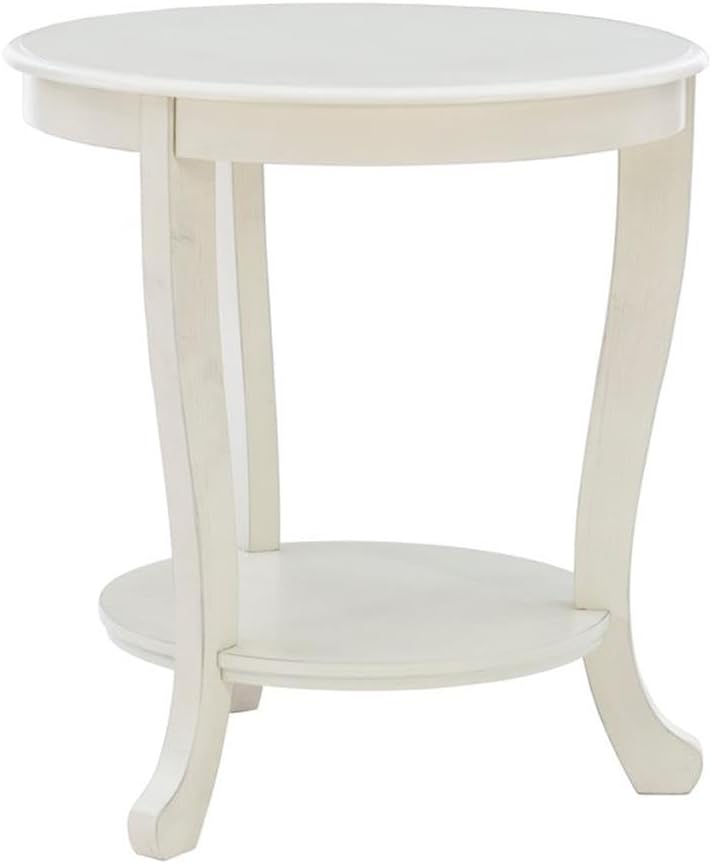 Pemberly Row Round Transitional Wood Side Table, 22' Diameter, White Multi-Step Finish, Acacia/Oak with Shelf, Accent Table for Living Room, Bedroom or Chairside Use