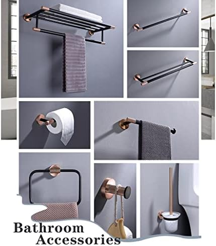 Rose Gold & Black Bathroom Accessory Set - Towel Bar, Toilet Paper Holder, Soap Dish, Towel Hook, Toilet Brush - Stylish Bathroom Hardware for Modern Decor