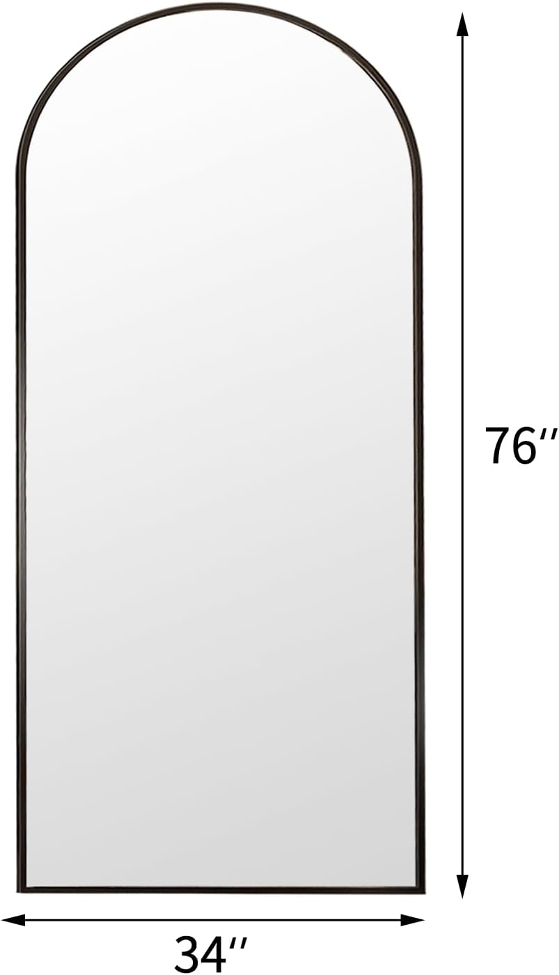 Rowjut Floor Full Length Mirror, Arched Mirrors Full Length 76'x34' Freestanding Large & with Aluminum Frame&Wall Mounted & Hanging or Leaning& Full Body Mirror for Bedroom, Black