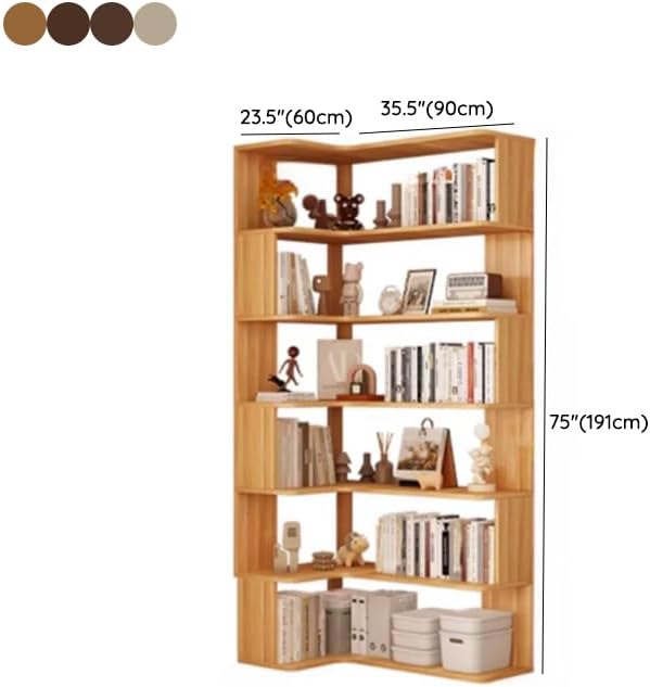 LITFAD Modern Vertical Corner Bookshelf Solid Wood Floor Bookcase with Shelves & Open Back Design Living Room Storage Shelves - White 24' L x 35' W x 75' H
