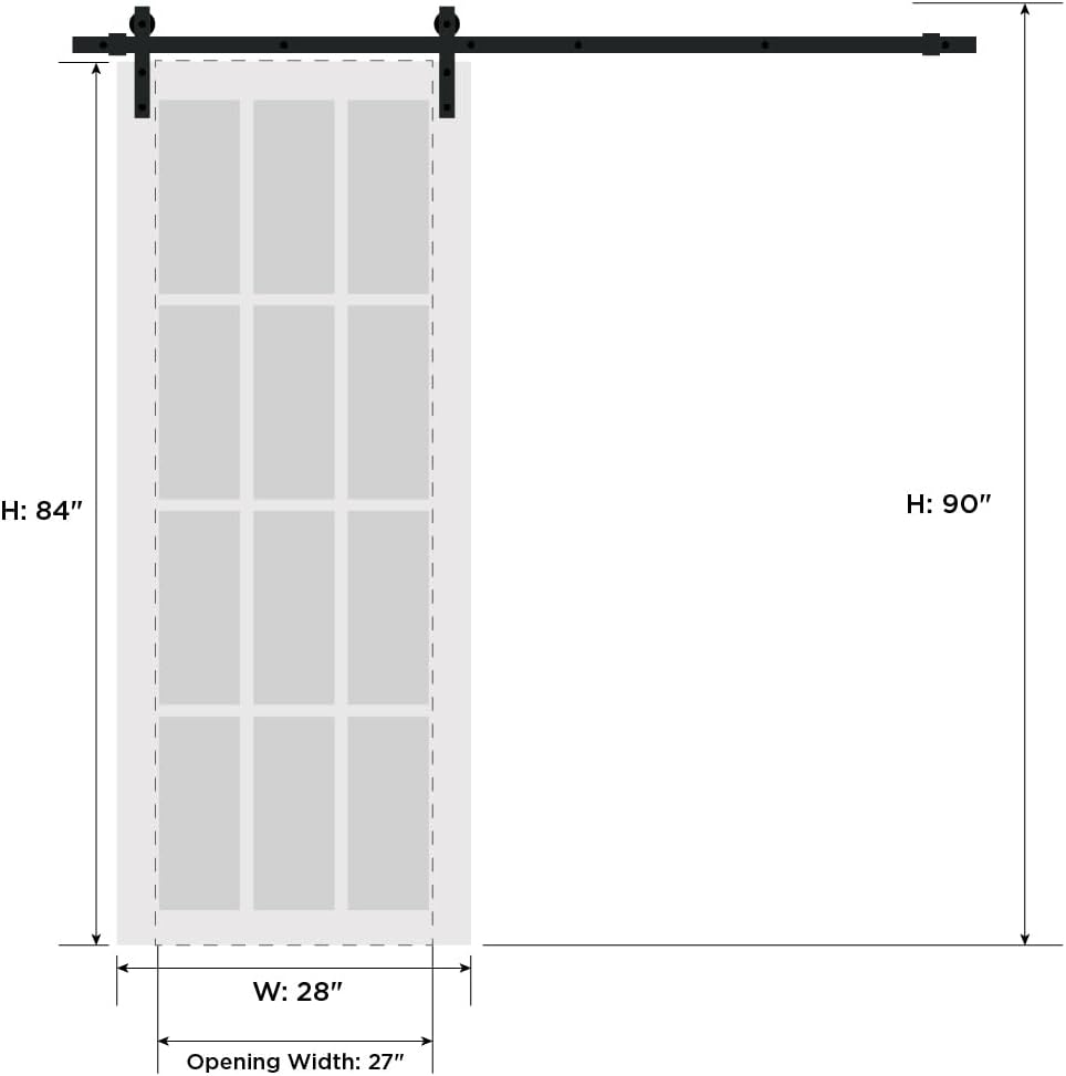 SARTODOORS Quadro 4522 | Interior Single Sliding barn Door with Clear Glass, MDF, 28x84, Black, Modern Style | Hardware Included