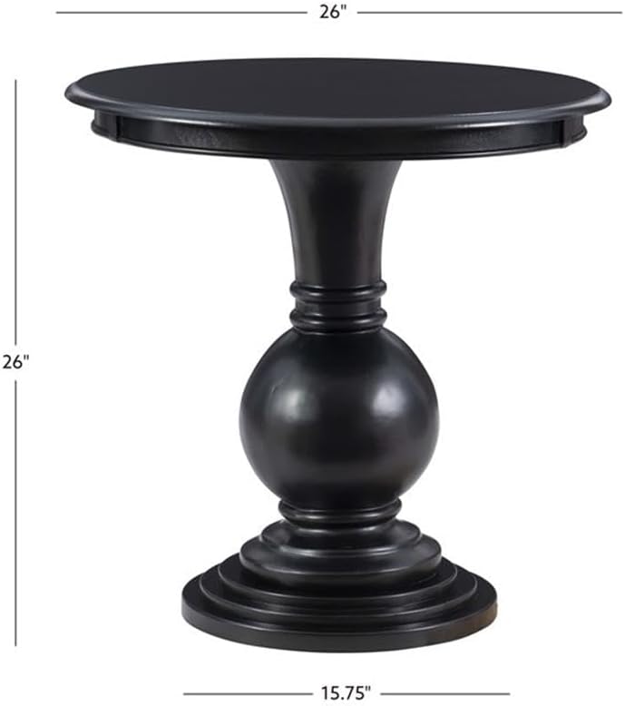 MAKLAINE Round Wood Accent Table, 26.5' High, Jet Black Finish, Stepped Base and Turned Pedestal, Compact Design for Living Room, Bathroom, or Entertaining Use, Supports Up to 50 lbs