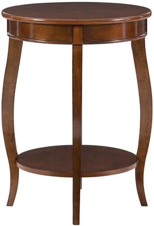 Pemberly Row Round Wood End Table with Shelf, 18.5 in x 18.5 in x 24 in, MDF and Solid Wood, Hazelnut Brown Finish, Contemporary Style, Living Room Accent Table with Storage