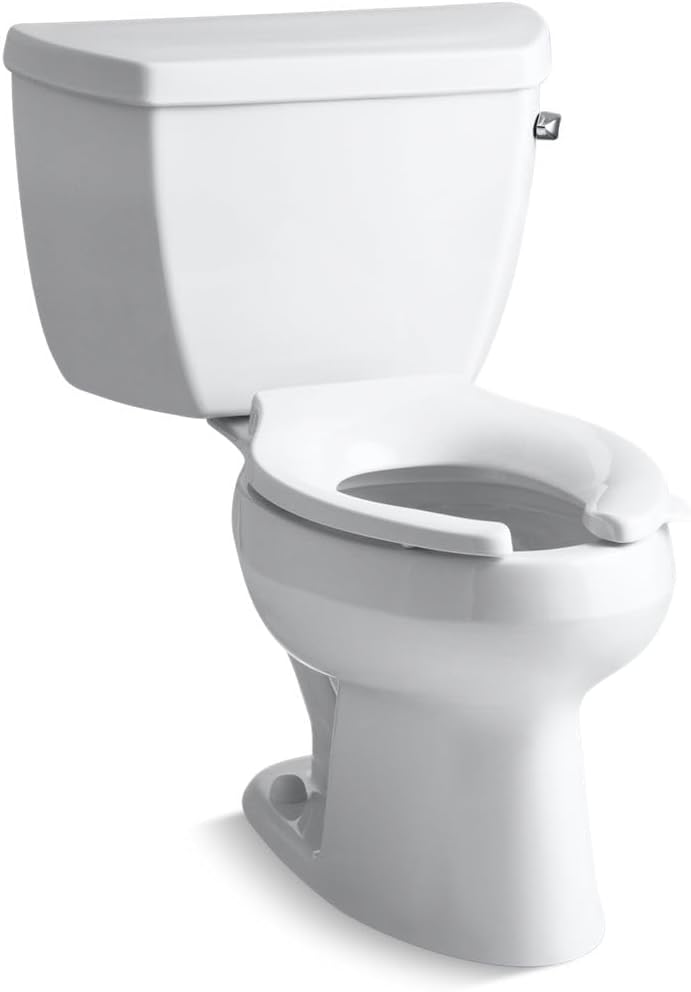 Kohler K-3505-RA-0 Wellworth Classic two-piece elongated 1.6 gpf toilet with Pressure Lite flush technology and right-hand trip lever, Less seat - White