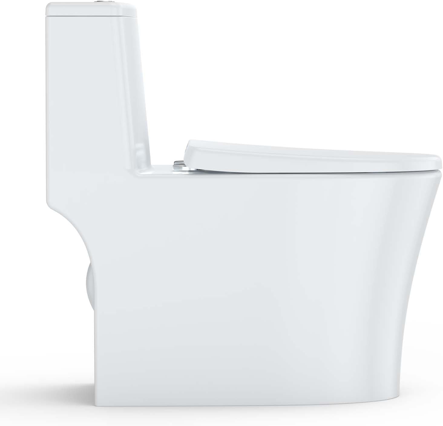 One Piece Dual Flush Toilet, Elongated Ceramic with Top Push Buttons 3/4.8L & Soft Close V-Cover, White