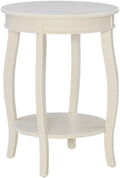 Pemberly Row Contemporary Wood Accent End Table, 18.5' W x 18.5' D x 24' H, Timber and MDF, Off White Finish, Round Shelves with Storage, Cabriole Tapered Legs, Living Room or Bedroom Use